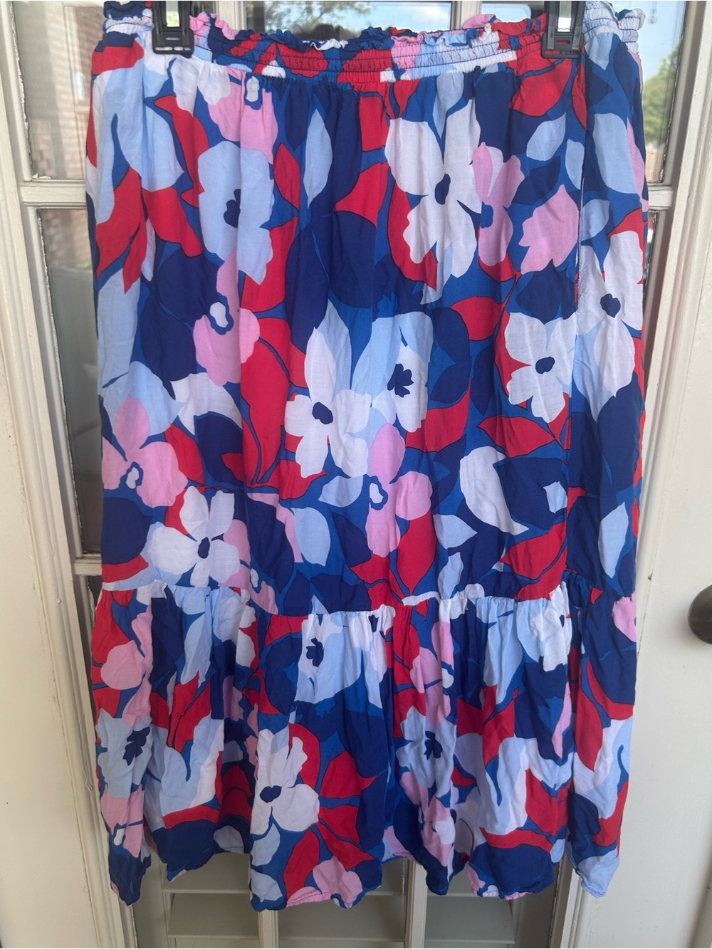 Draper James Navy Floral Tiered Skirt with Red & Pink Accents